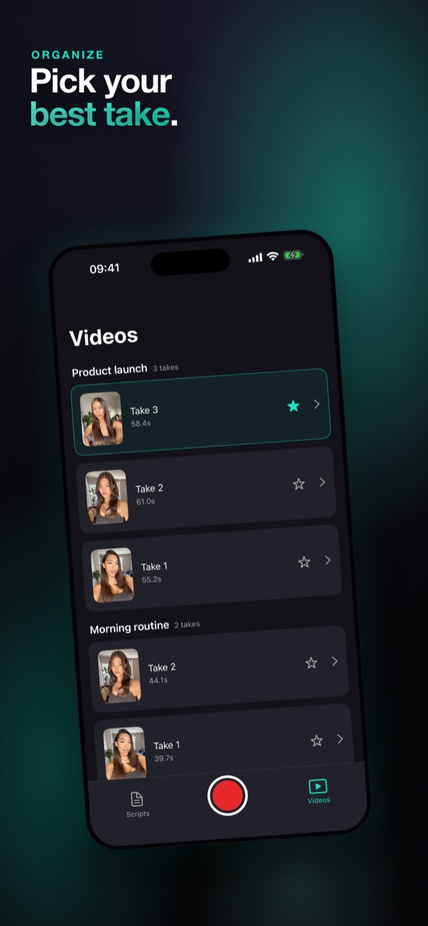 Compare video takes and pick the best one in the Cuecast teleprompter app